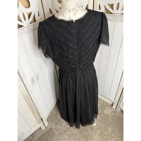 WAYWARD FANCIES eShakti Black V Neck Ruffle Mesh Tulle Dress Size Medium Whimsy - Picture 2 of 7